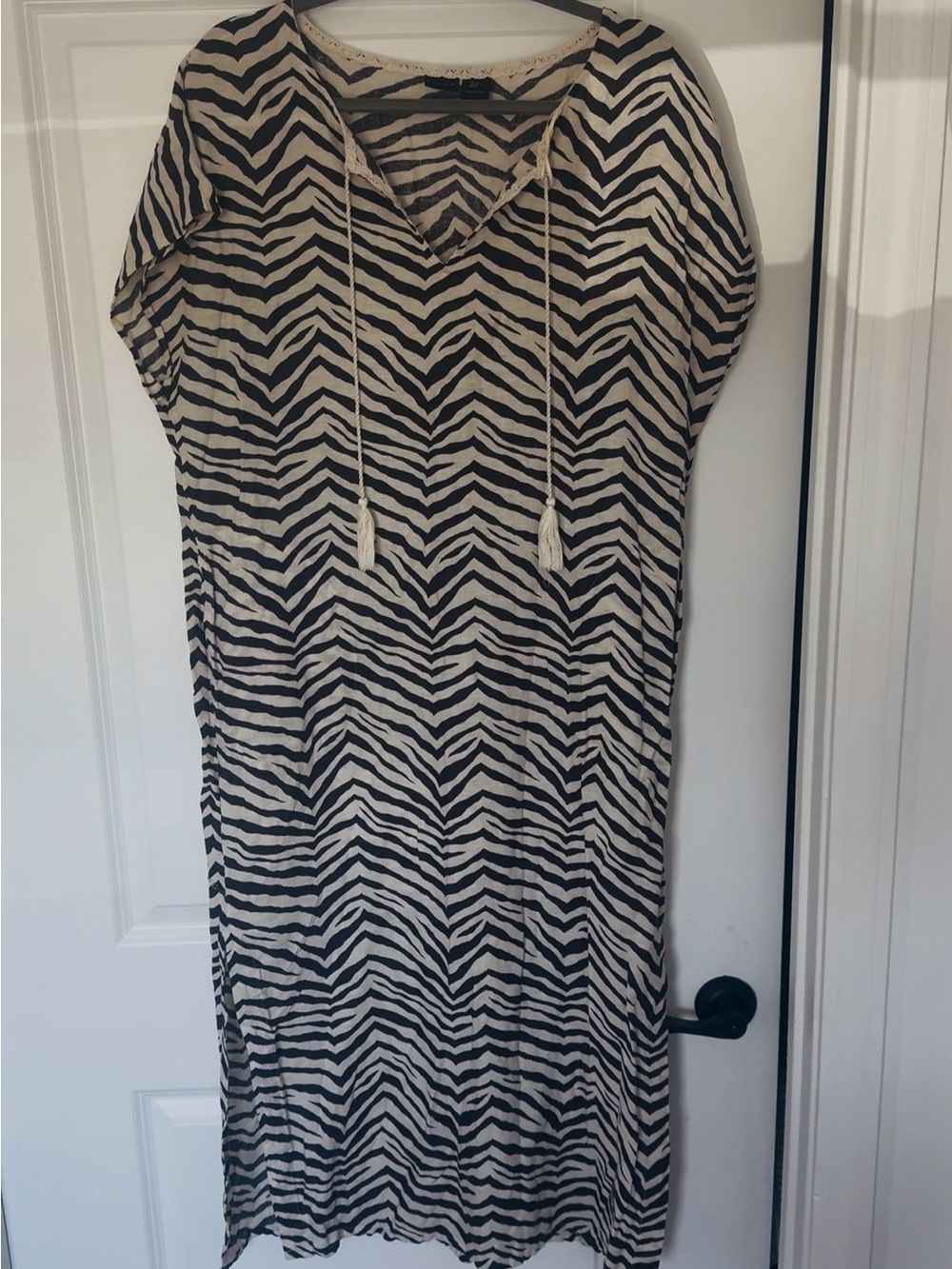 Tahari Black and Cream Zebra-Print Maxi Dress